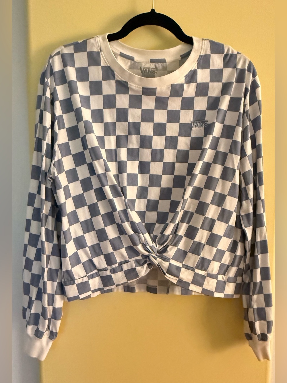 Vans Blue & White Checkerboard Twist-Front Long Sleeve Top